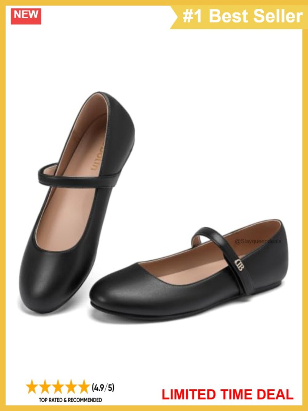 Mary Jane Flats Women Faux Leather Round Toe Arch Support Ballet Shoes